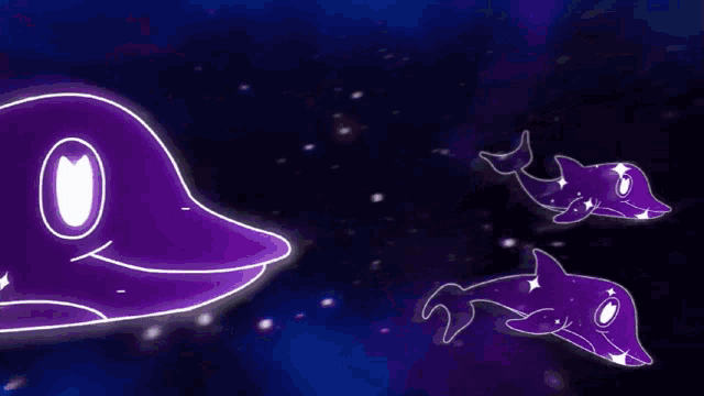 a cartoon of a woman swimming with dolphins in space