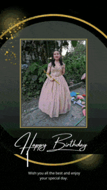 a happy birthday card with a girl in a dress