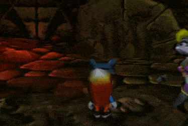 a video game character is standing next to a frog