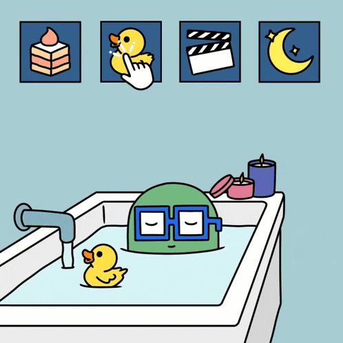a cartoon of a duck in a bathtub with candles