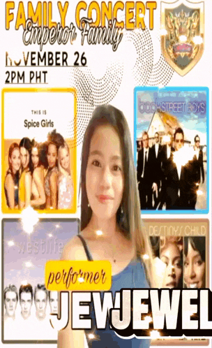 a poster for a family concert featuring performer jewjewel