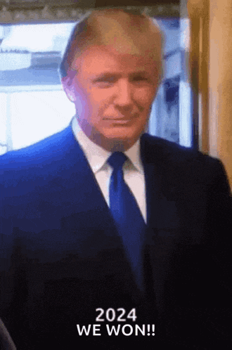 a man in a suit and tie with the words 2024 we won on the bottom