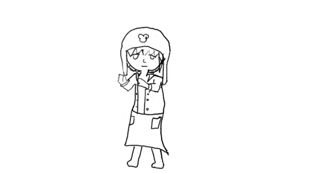 a black and white drawing of a woman wearing a hat with a mickey mouse on it