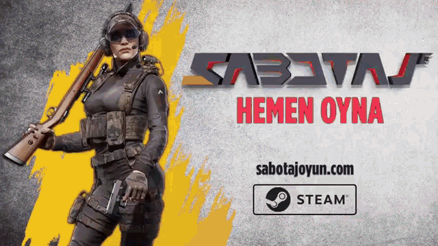 an advertisement for sabotaj shows a woman with a gun