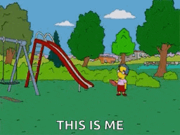 a cartoon character is playing frisbee in a park with the words this is me below him