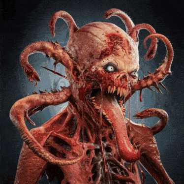 a monster with blood dripping from its mouth and a long tongue