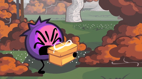 a cartoon character is holding a yellow box with a bow on it