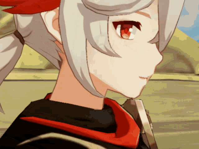 a close up of a cartoon character 's face with a red scarf around her neck