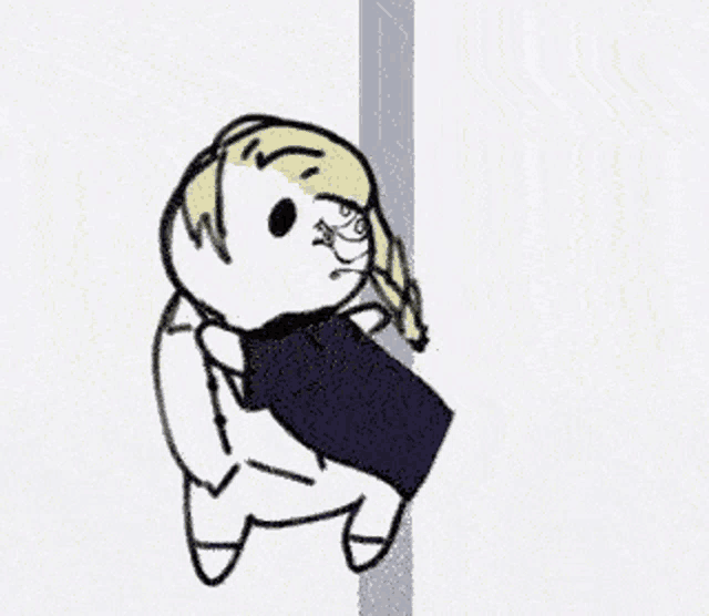 a cartoon of a person standing on a pole holding another person .