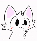a drawing of a cat with a pink ear and a pink nose .