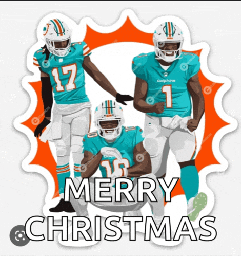 a miami dolphins christmas card with three players