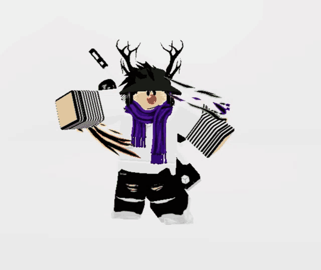 a cartoon character wearing a purple scarf and antlers