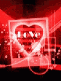 a red background with a heart and the word love written inside of it .