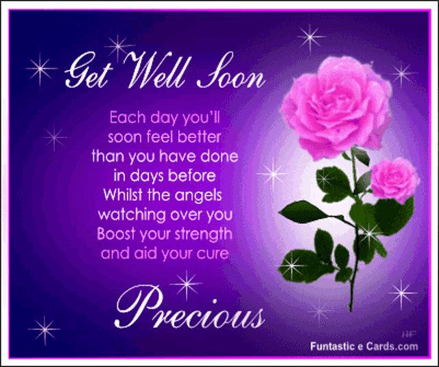 a get well soon card with a pink rose on it