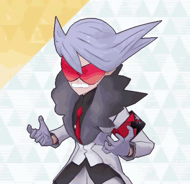 a cartoon character with a gray hair and red sunglasses