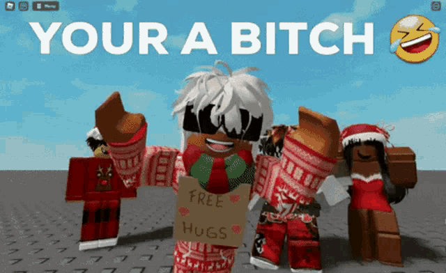 a girl holding a sign that says " free hugs "