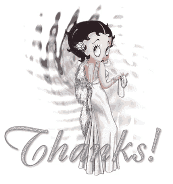 a cartoon character in a white dress is holding a purse and says " thanks "