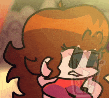 a cartoon drawing of a girl wearing sunglasses with the letter r on her head
