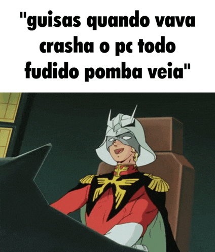 a cartoon character with the words " guias quando vava crasha o pc todo fudido pomba veia "
