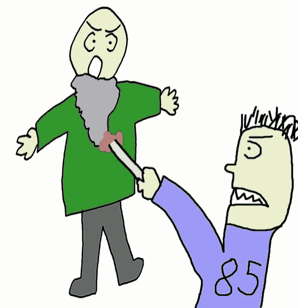 a cartoon drawing of a man with the number 85 on his sleeve