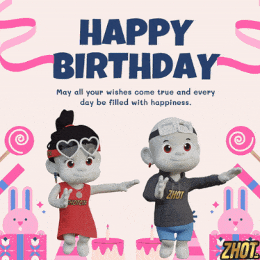 a happy birthday card with a boy and a girl on it