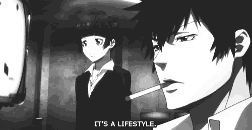 a man smoking a cigarette with the words " it 's a lifestyle " below him