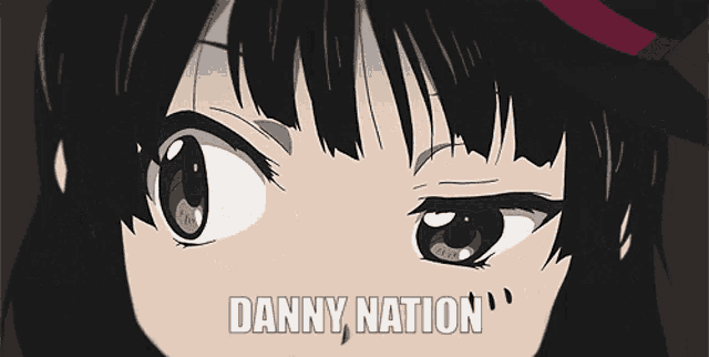 a close up of a girl 's face with the words danny nation written below it