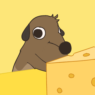 a cartoon dog is looking at a slice of cheese
