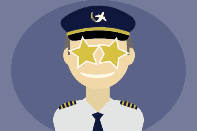 a cartoon illustration of a pilot wearing sunglasses with stars on them