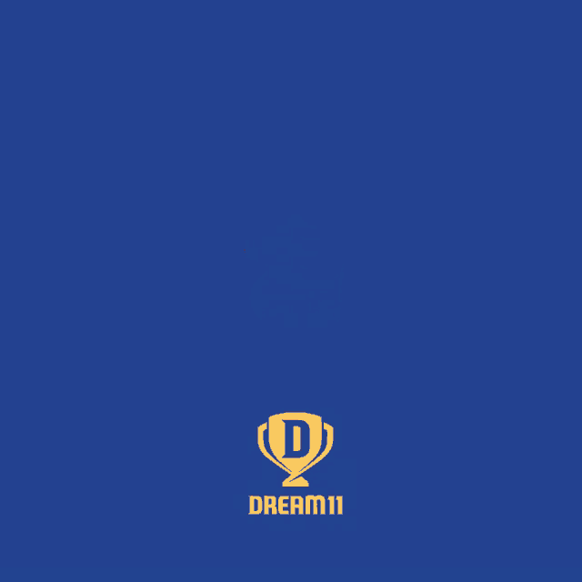 a blue and yellow background with a trophy and the words dream11