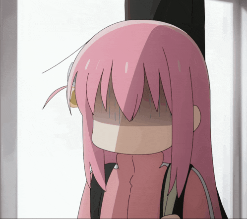 a cartoon girl with pink hair is covering her face