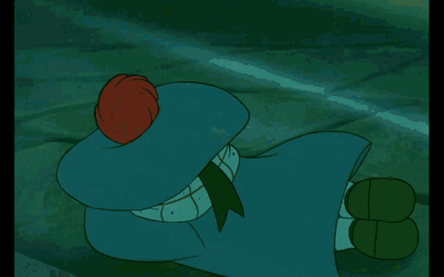 a cartoon character with sharp teeth and a blue robe
