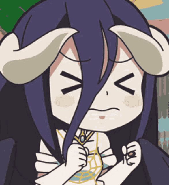 a cartoon of a girl with long hair and horns making a face