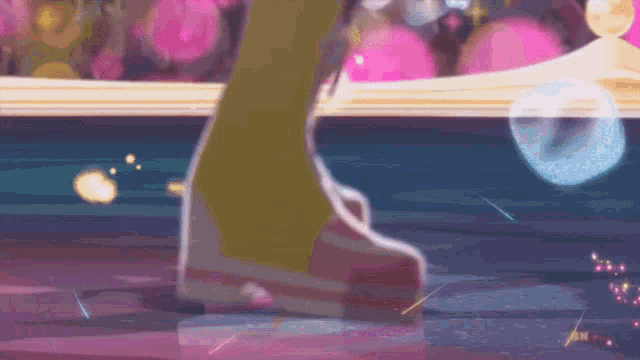 a cartoon character is standing in front of a window looking out at a crowd of people .