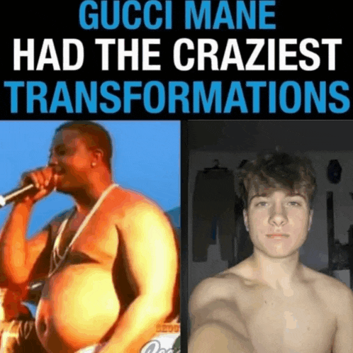 a man singing into a microphone next to a picture of a shirtless man