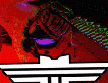 a picture of a skeleton with headphones and the letter t on the bottom