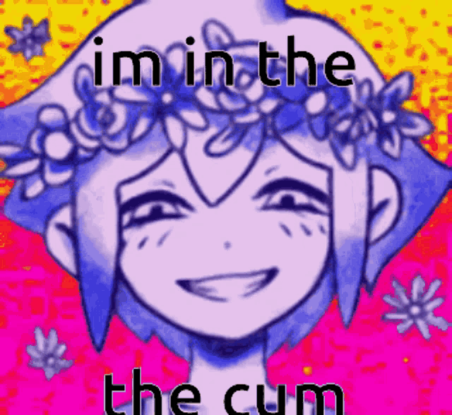 a drawing of a girl with flowers in her hair and the words im in the the cum