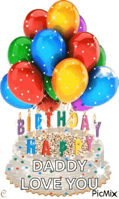 a birthday cake with balloons and candles on it