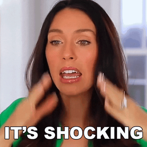 a woman in a green shirt says it 's shocking in white letters