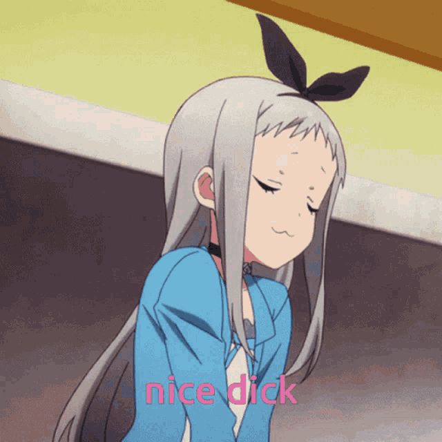 a picture of a girl with a bow in her hair says nice dick