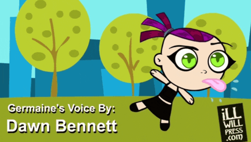 germaine 's voice by dawn bennett is displayed in a cartoon