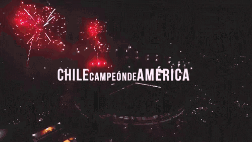 a fireworks display with chile campeon de america written in white