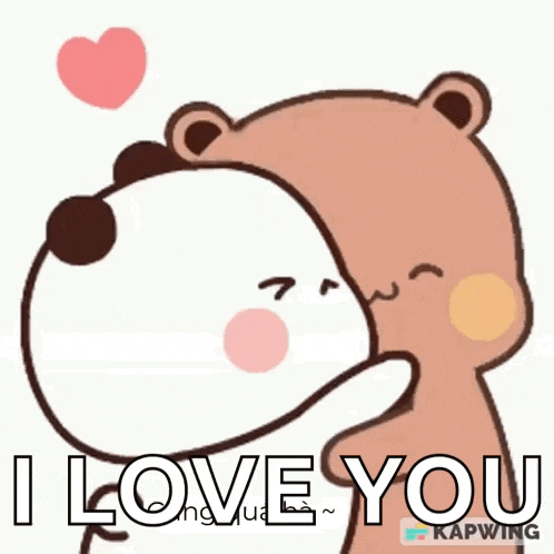 a cartoon of a panda and a brown bear hugging each other with the words `` i love you '' .