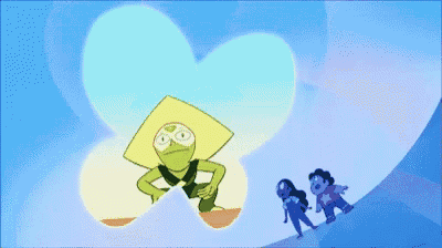 three cartoon characters standing next to each other on a blue background .