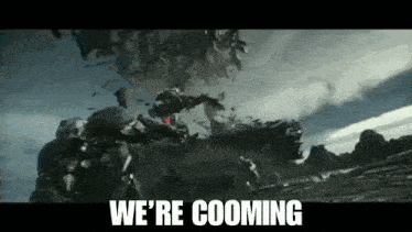 a group of soldiers are fighting a giant robot in a battle scene from a movie .