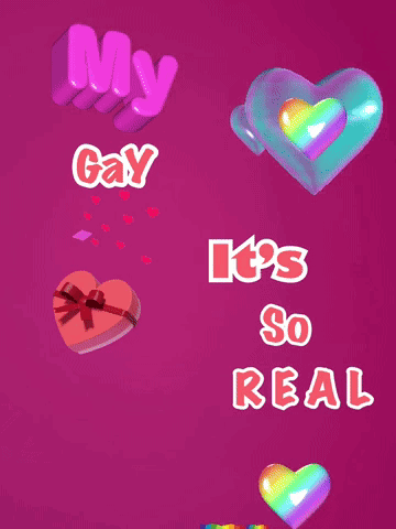 a pink background with hearts and the words " my gay love " and " it 's so real "