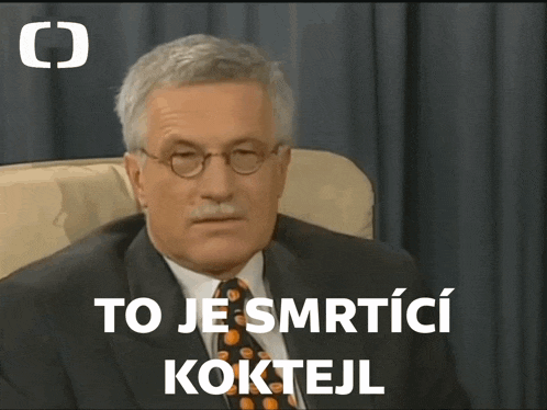 a man in a suit and tie with the words to je smrtici koktejl on the bottom