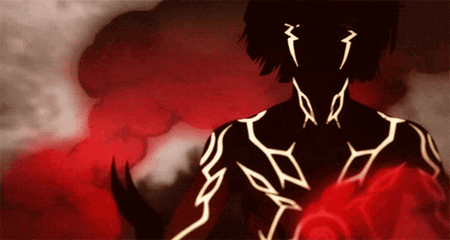 a silhouette of a person with glowing lines on their torso
