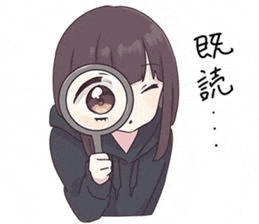 a cartoon girl is holding a magnifying glass in front of her eyes .
