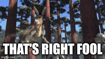 a donkey is jumping in the air with the words that 's right fool below it